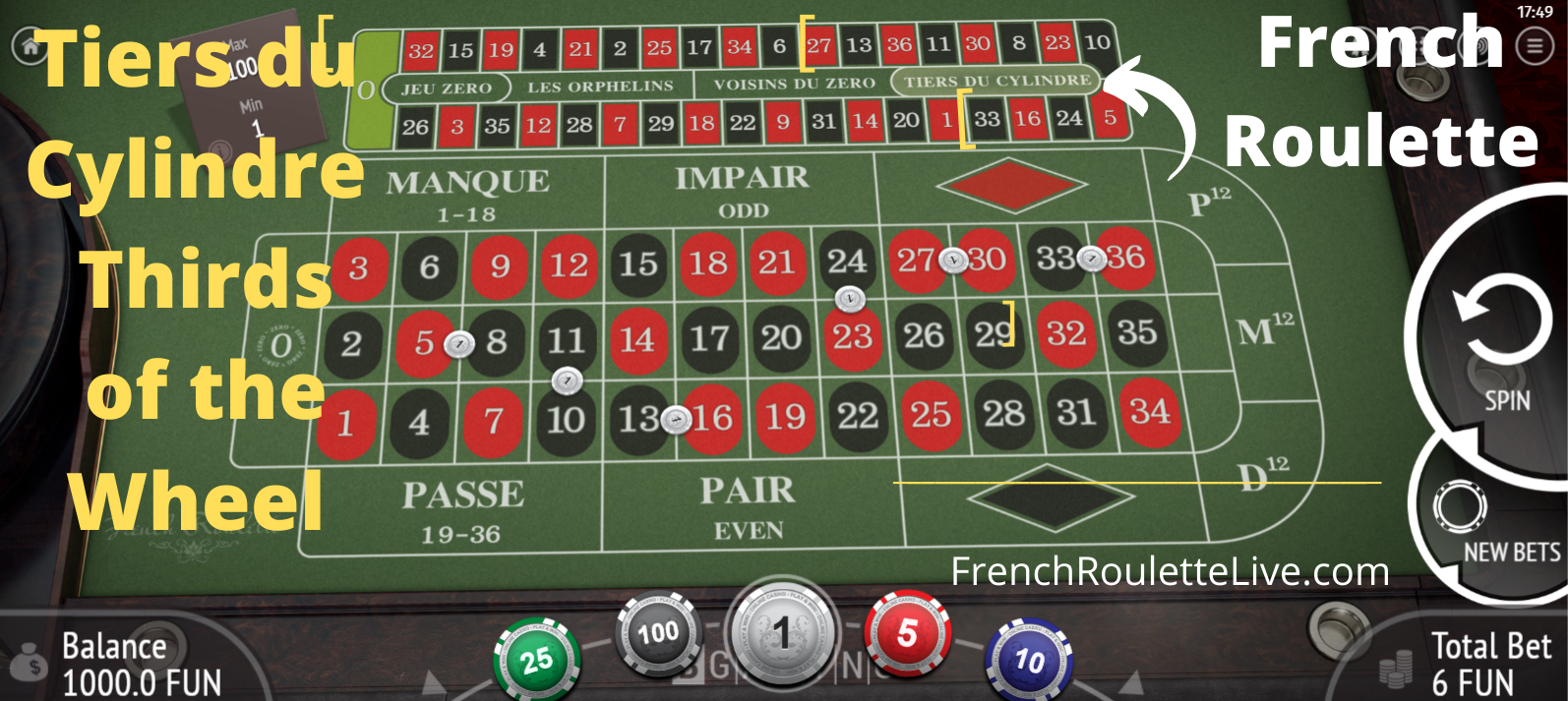 French Roulette Tiers du Cylindre - Thirds of the Wheel Special Bet
